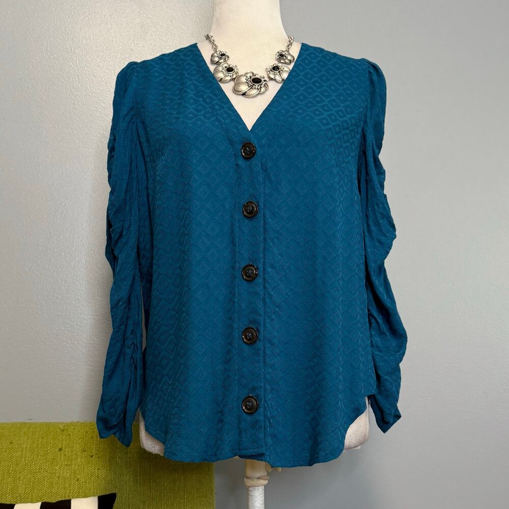 Maeve Anthropologie Blue Rhombus Button Down Blouse Top 4
